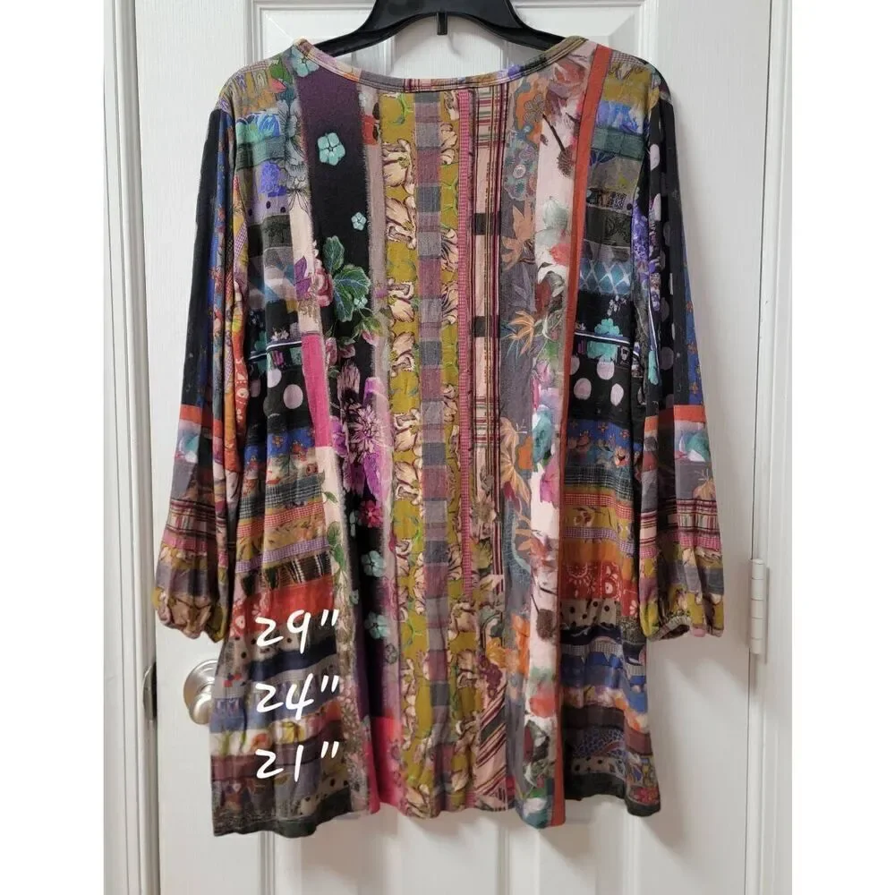 Johnny Was Patchwork Puff-Sleeve Top 1X